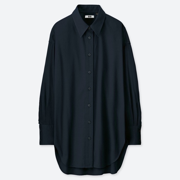 UNIQLO U Oversized Cotton Long Sleeve Shirt in Navy Blue Size Small S - Picture 1 of 1